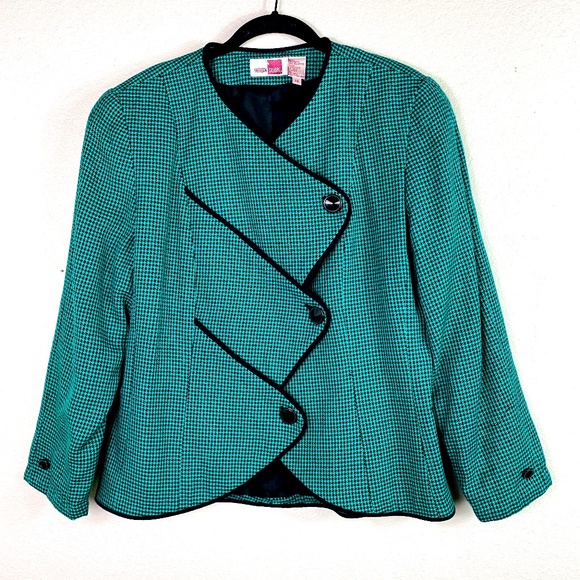 VINTAGE Sheridan Square Green Houndstooth Blazer - Picture 1 of 5